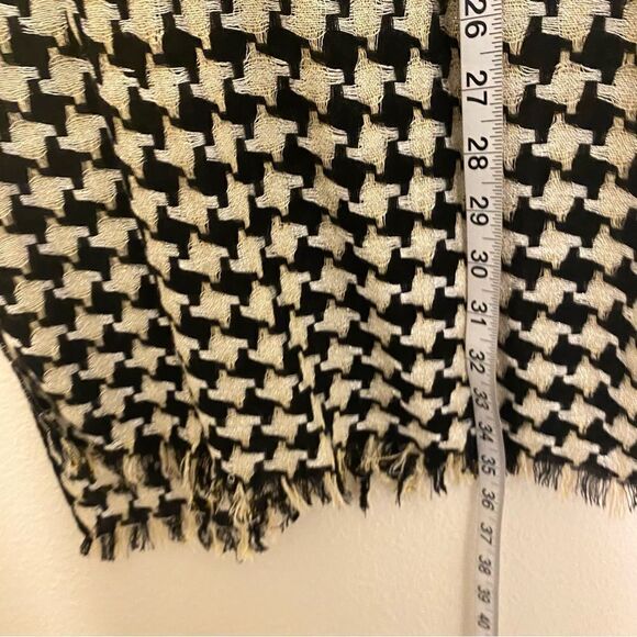 Black white metallic gold thread houndstooth lightweight Fringe Scarf 17x70 - Picture 4 of 7